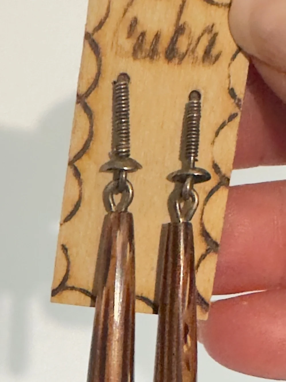 Handmade Cuban Wooden Drop Earrings Elongated Tapered Dangle Artisan Jewelry